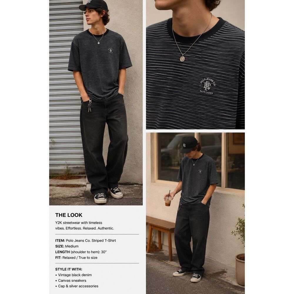 Vintage Y2K Ralph Lauren Polo Jeans Striped T-Shirt M - Picture 1 of 7
